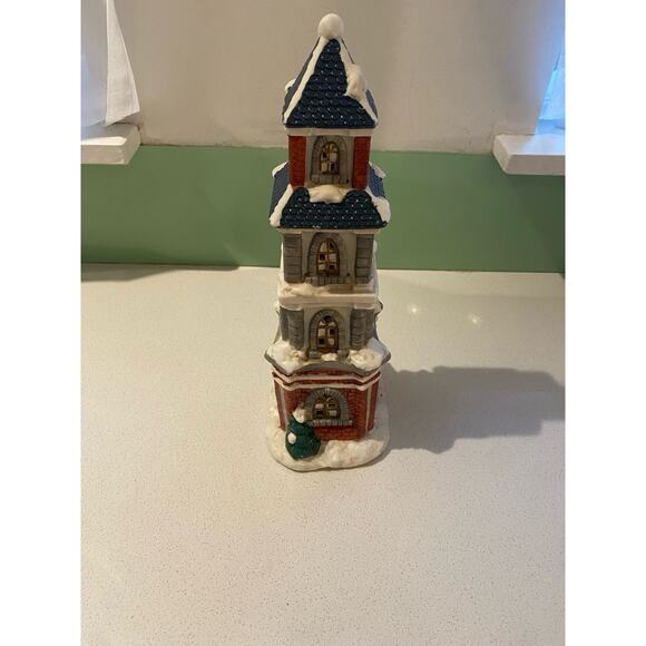 Vintage Mervyn's Porcelain Christmas Bell Village Square CLOCK TOWER 1997 - Picture 2 of 3
